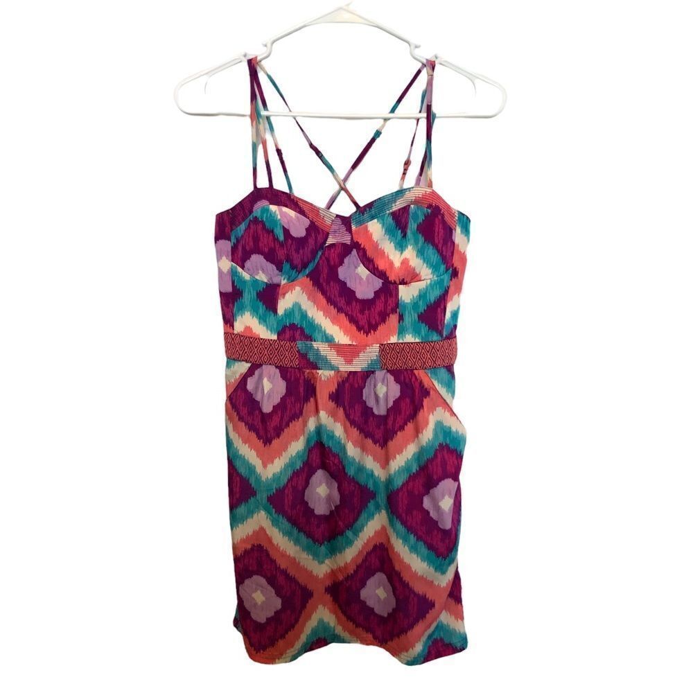 American Eagle Outfitters short strappy dress purple/pink/turqoise Size 2